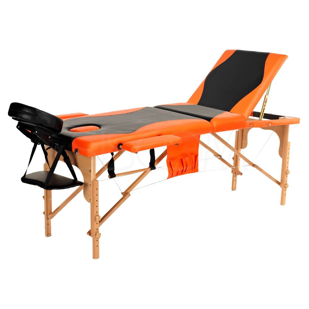 Массажный стол Atlas Sport складной 3-х секционный деревянный (Черно-оранж)
