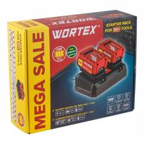 Комплект аккумулятор 18В 2х4 А*ч и зарядное устройство WORTEX ALL1 (1329413) - фото