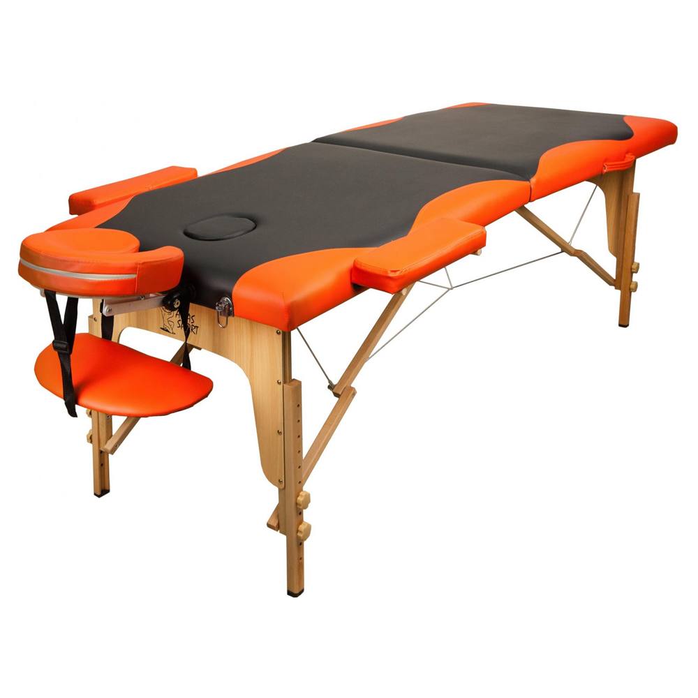 Массажный стол Atlas Sport складной 2-с деревянный 70 см (черно оранжевый)