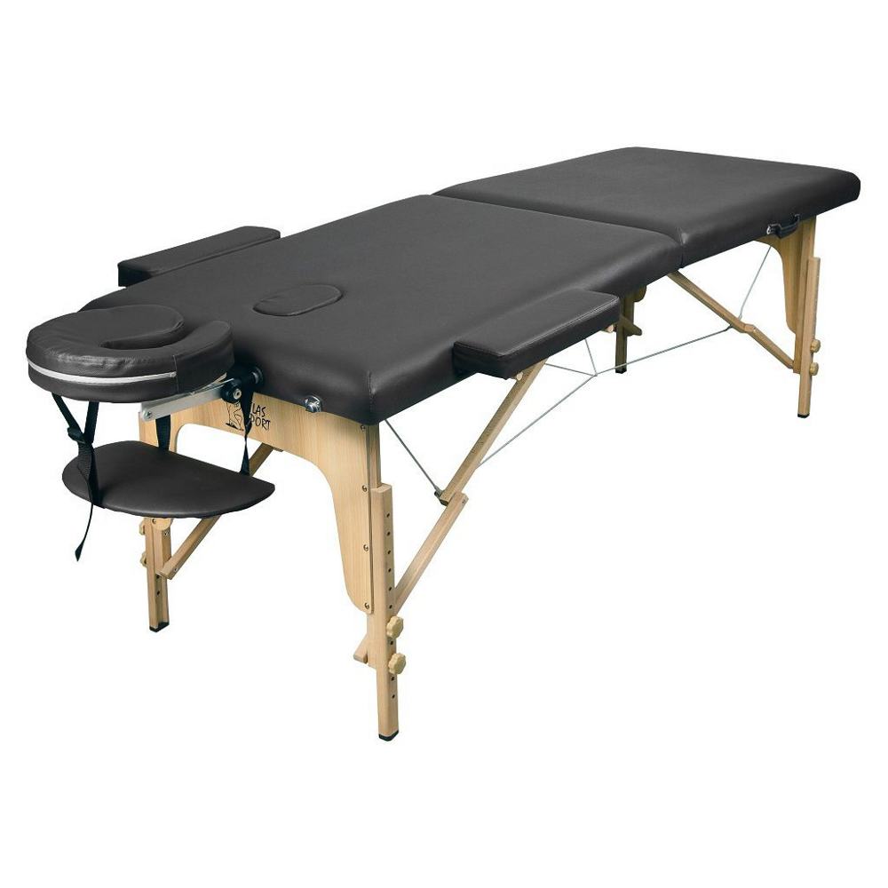 Массажный стол Atlas Sport складной 2-х секционный деревянный (черный)