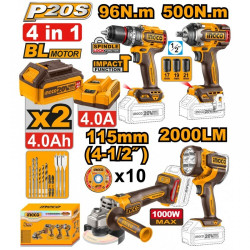 Набор аккумуляторного инструмента 4шт. Li-Ion 20 В INGCO COSLI241292 INDUSTRIAL - фото