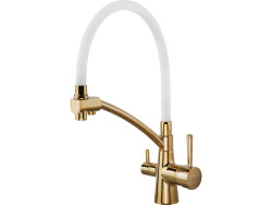 Смеситель для кухни с гибким изливом AV Engineering AVLUX4-A49GLW (золото/белый) - фото